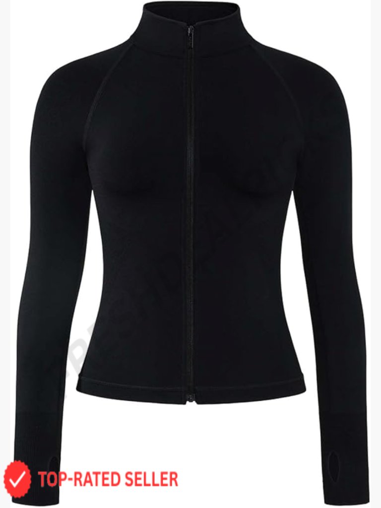 Lightweight Full Zip Athletic Jacket With Thumb Holes Slim Fit Running Yoga